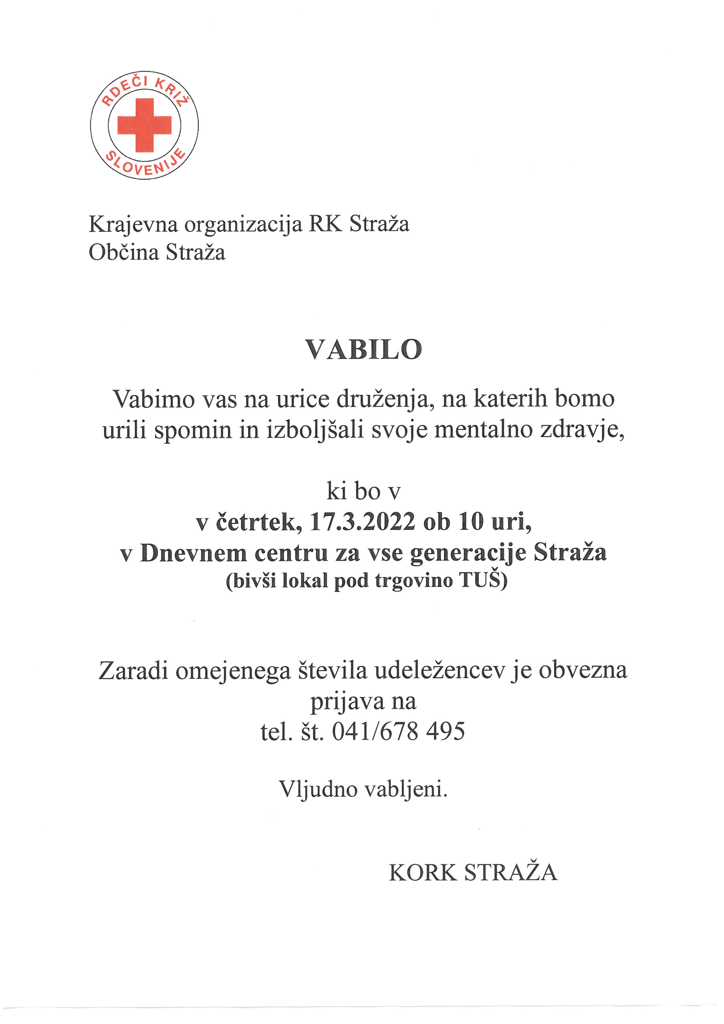 Vabilo – Rdeči križ